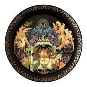 Vintage Russian Palekh Wall Plate "Fisherman & Magic Fish" Lopatin Porcelain